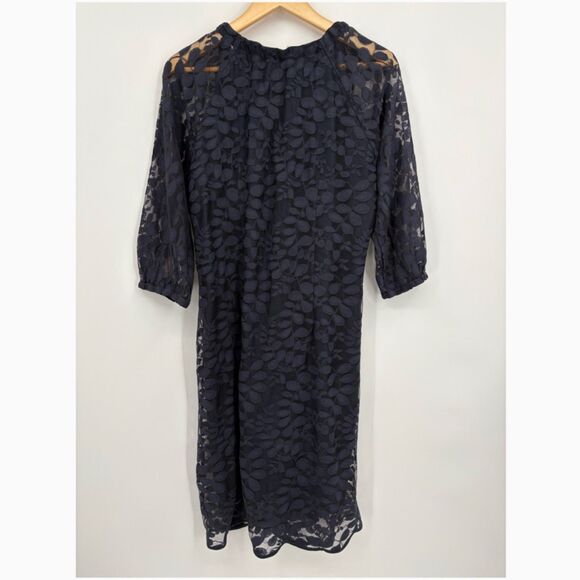 Garnet Hill Boheme Easy Lace Dress in Navy, Size 12, 3/4 Bishop Sleeve, Tie Neck - Picture 2 of 8